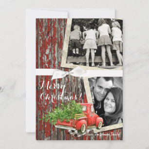 5x7  XMAS Red Christmas Truck Tree Wood PHOTO Card
