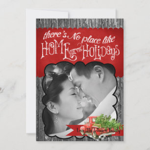 5x7 XMAS Red Christmas Truck Tree Wood PHOTO Card