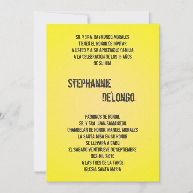 5x7 Yello DJ Spin Turntable Quinceanera Invitation (Front)