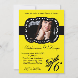 5x7 Yellow Band PHOTO Sweet 16 Birthday Invite