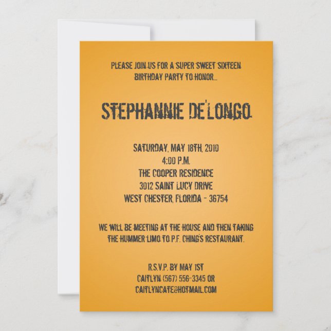 5x7 Yellow DJ Turntable 16 Birthday Invitation (Front)