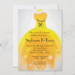 5x7 Yellow Dress Sweet 16 Birthday Invitation