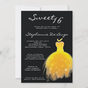 5x7 Yellow Dress Sweet 16 Birthday Invitation