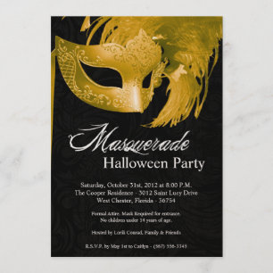 5x7 Yellow Masquerade Halloween Invitation
