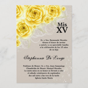5x7 Yellow Roses Quinceanera Birthday Invitation
