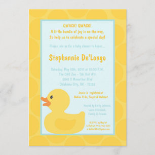 5x7 Yellow Rubber Ducky Duc Baby Shower Invitation