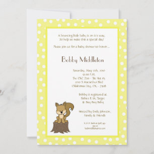 5x7 Yellow Woodland Squirel Baby Shower Invitation