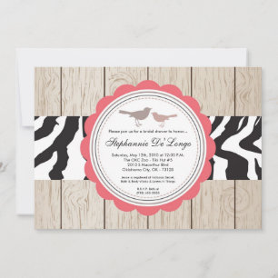 5x7 Zebra Bird Couple Bridal Shower Invitation