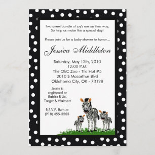 5x7 Zebra Mama TWIN Baby Baby Shower Invitation