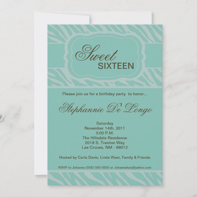 5x7 Zebra Print Birthday Party Invitation (Front)