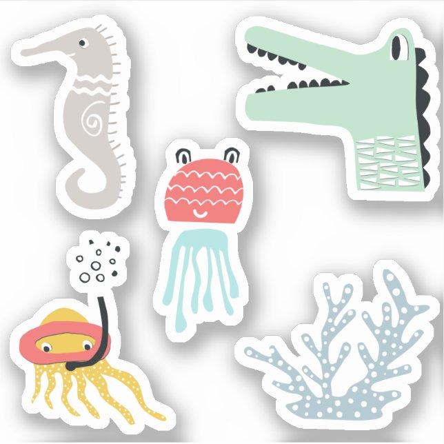 5x Ocean doodle scene sticker (Front)