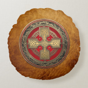 [600] Ancient Celtic Sacred Gold Knot Cross Round Cushion