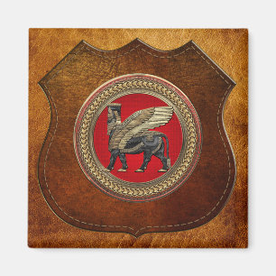 [600] Assyrian Winged Bull: Gold and Black Lamassu Magnet