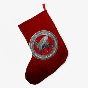 [600] Assyrian Winged Bull: Silver & Black Lamassu Large Christmas Stocking