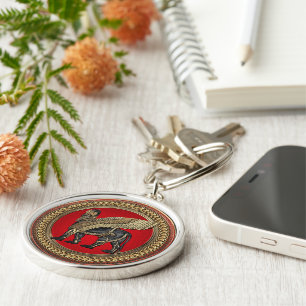 [600] Assyrian Winged Lion: Gold & Black Lamassu Key Ring