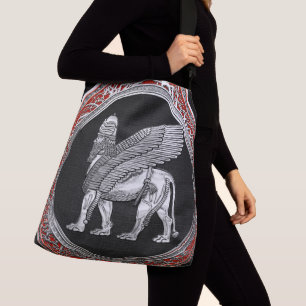[600] Assyrian Winged Lion - Silver Lamassu Crossbody Bag