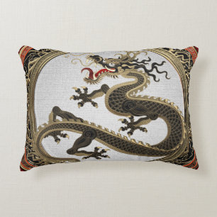 [600] Black and Gold Sacred Eastern Dragon Decorative Cushion
