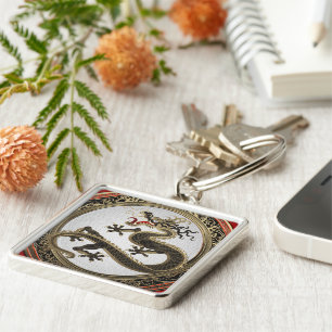 [600] Black and Gold Sacred Eastern Dragon Key Ring