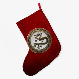 [600] Black and Gold Sacred Eastern Dragon Large Christmas Stocking