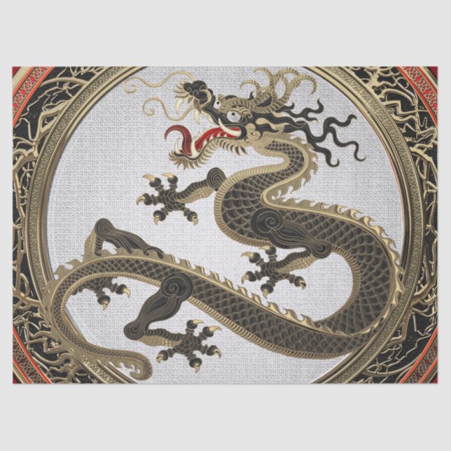 [600] Black and Gold Sacred Eastern Dragon Tissue Paper (Front)