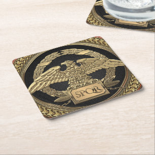 [600] Gold Roman Imperial Eagle on Gold Medallion Square Paper Coaster
