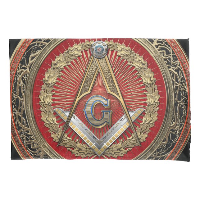 [600] Master Mason - Gold Square & Compasses Pillowcase (Front)