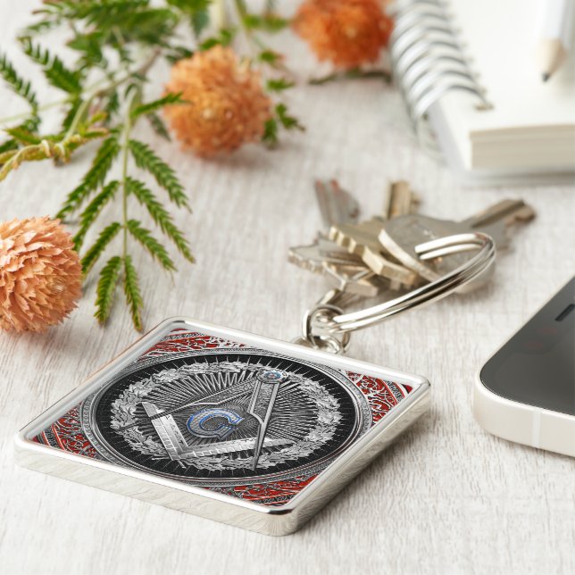 [600] Master Mason - Silver Square & Compasses Key Ring (Side)
