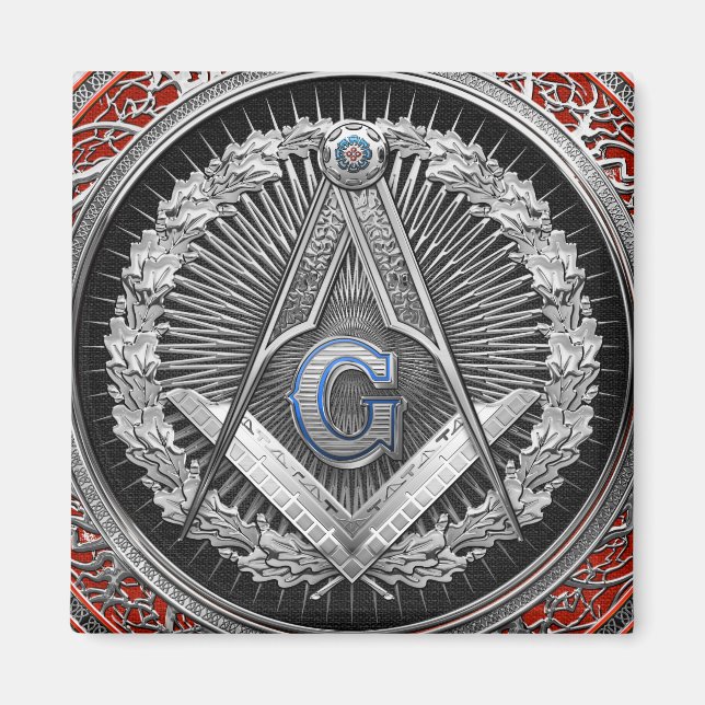 [600] Master Mason - Silver Square & Compasses Magnet (Front)