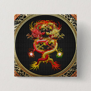 [600] Red and Yellow Dragons 15 Cm Square Badge