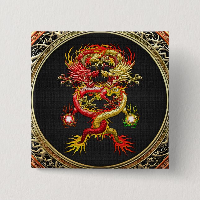 [600] Red and Yellow Dragons 15 Cm Square Badge (Front)