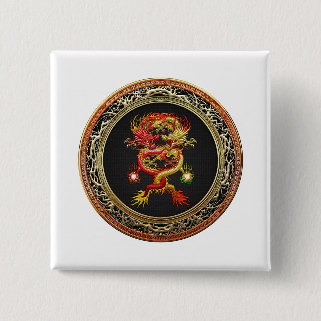 [600] Red and Yellow Dragons 15 Cm Square Badge (Front)