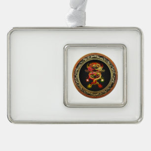 [600] Red and Yellow Dragons Silver Plated Framed Ornament
