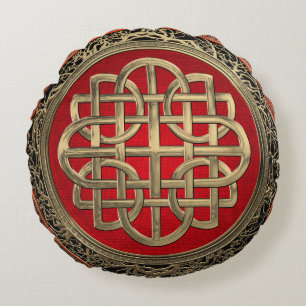 [600] Sacred Celtic Gold Knot Cross Round Cushion