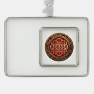 [600] Sacred Celtic Gold Knot Cross Silver Plated Framed Ornament