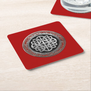 [600] Sacred Celtic Silver Knot Cross Square Paper Coaster