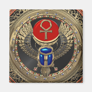 [600] Sacred Gold Egyptian Winged Scarab with Ankh Magnet