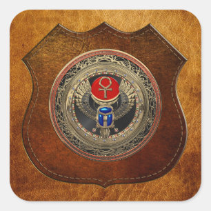 [600] Sacred Gold Egyptian Winged Scarab with Ankh Square Sticker