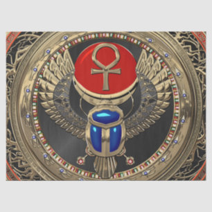 [600] Sacred Gold Egyptian Winged Scarab with Ankh Tissue Paper