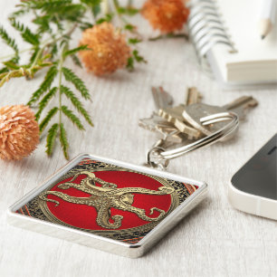 [600] Sacred Gold Octopus in Defensive Posture Key Ring