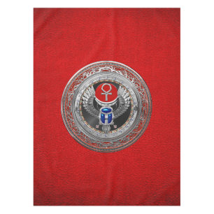 [600] Sacred Silver Egyptian Winged Scarab & Ankh Tablecloth