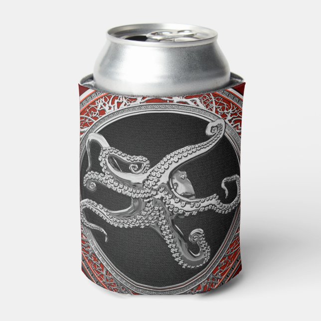 [600] Sacred Silver Octopus in Defensive Posture Can Cooler (Can Front)