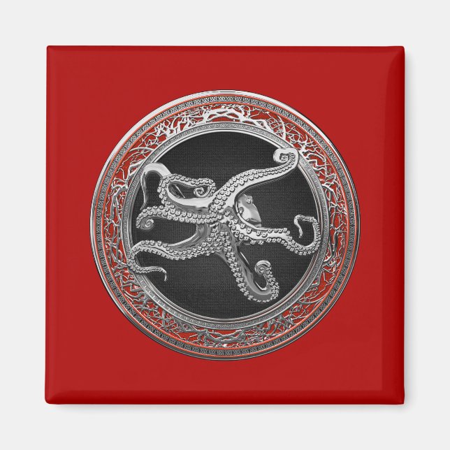 [600] Sacred Silver Octopus in Defensive Posture Magnet (Front)