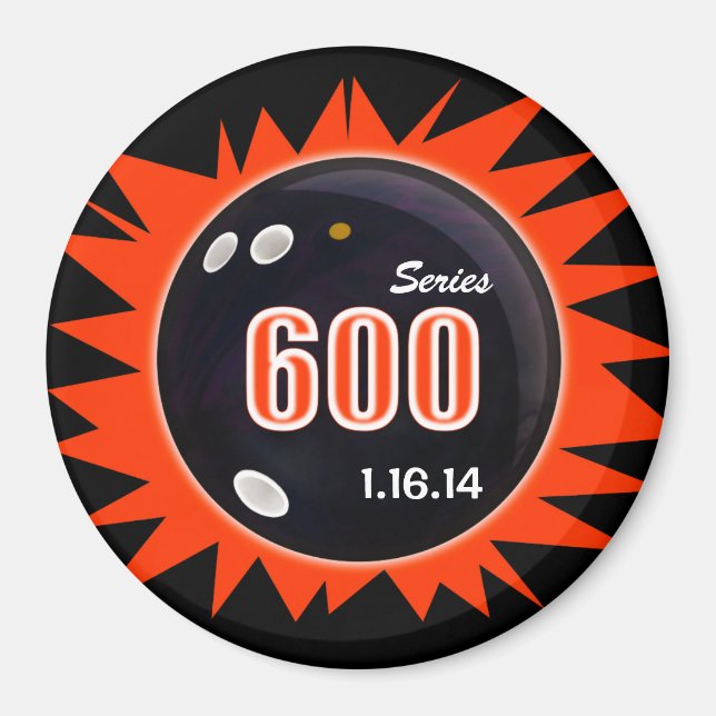 600 Series in League Bowling, Black Ball & Red, Magnet (Front)