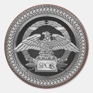 [600] Silver Roman Imperial Eagle over Medallion Classic Round Sticker