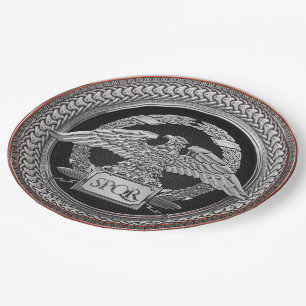 [600] Silver Roman Imperial Eagle over Medallion Paper Plate