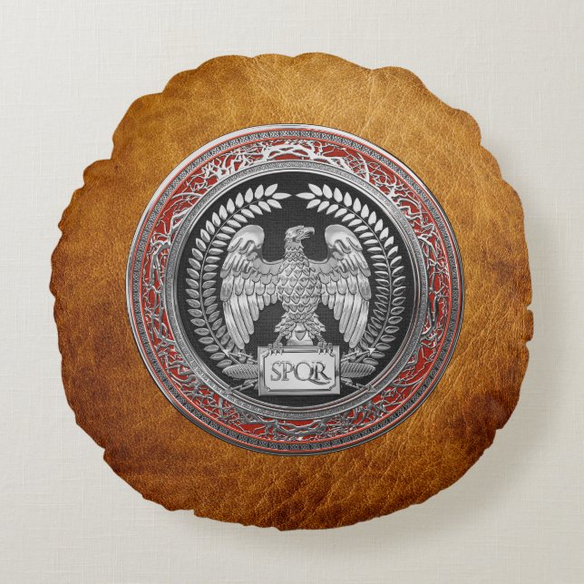 [600] Silver Roman Imperial Eagle Round Cushion (Front)