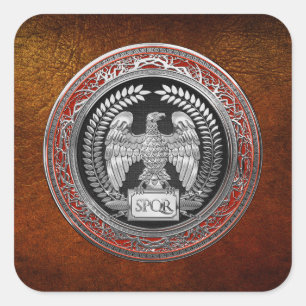 [600] Silver Roman Imperial Eagle Square Sticker