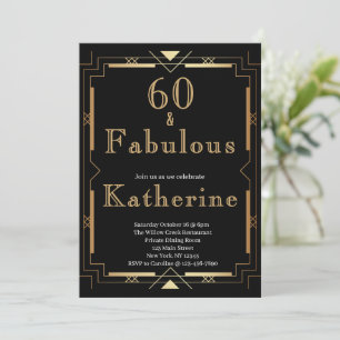 60 and Fabulous 60th Birthday Party Art Deco Invitation