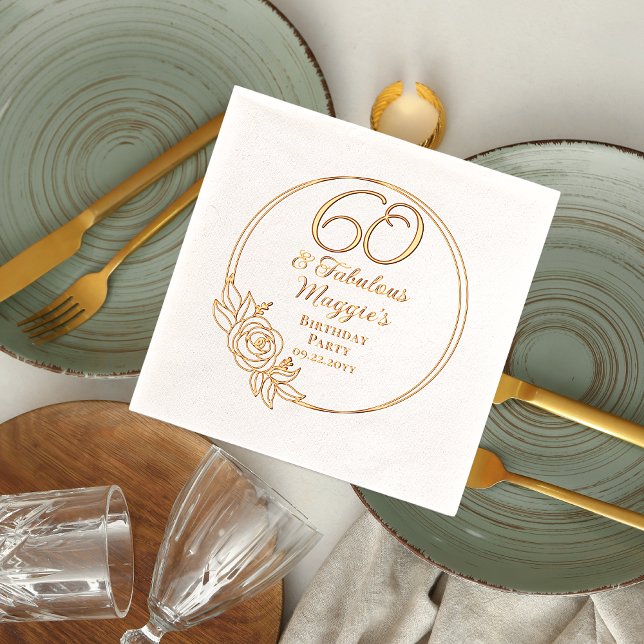 60 and Fabulous 60th Birthday Party Foil Stamped Napkins (Elegant "60 and Fabulous" 60th Birthday Party Stamped Foil Napkins)