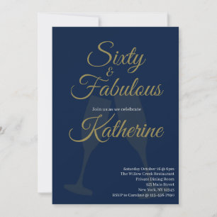 60 and Fabulous 60th Birthday Party Navy Gold Invitation